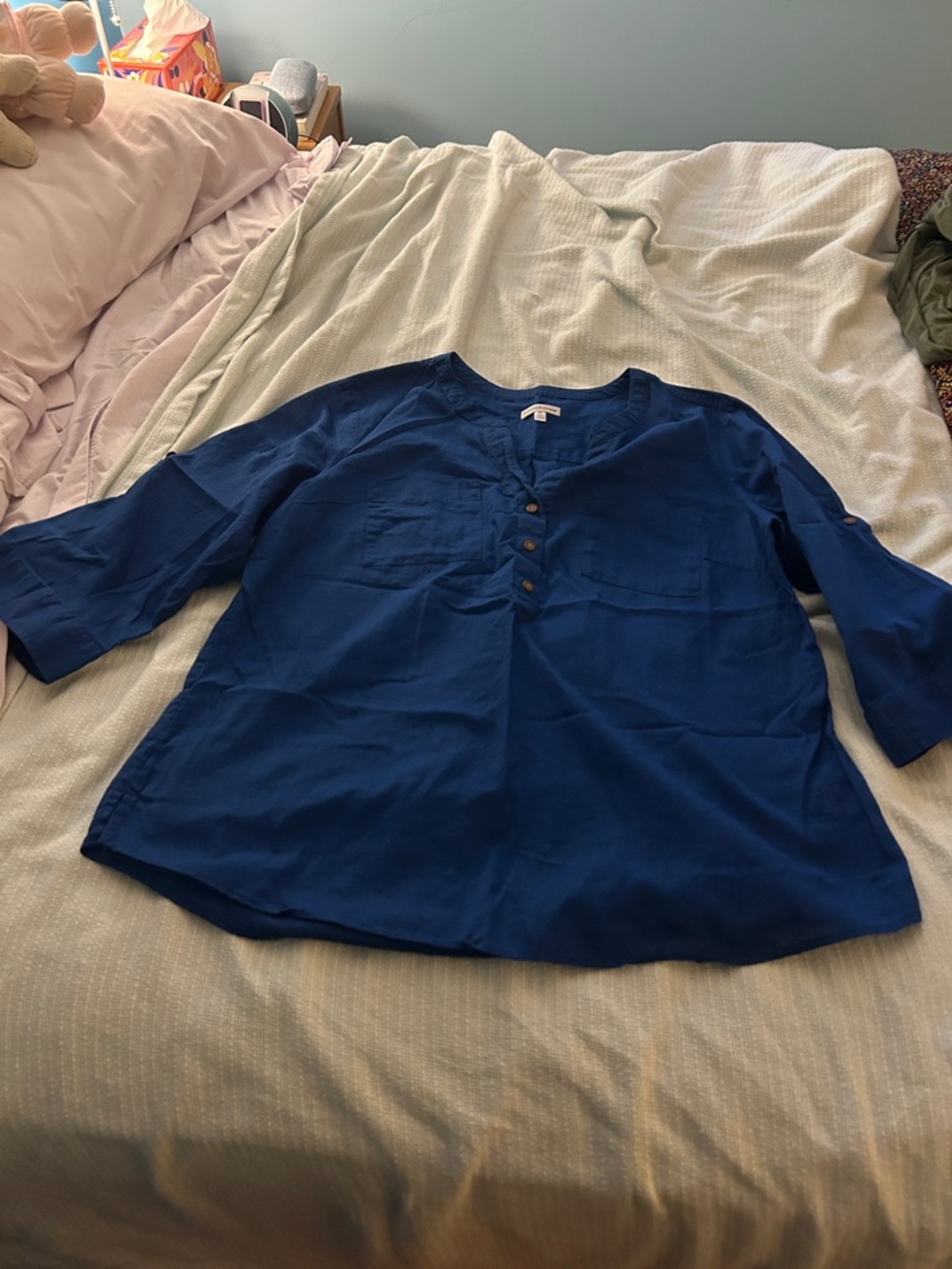 croft & barrow Royal Blue 3/4 Sleeve Henley Blouse